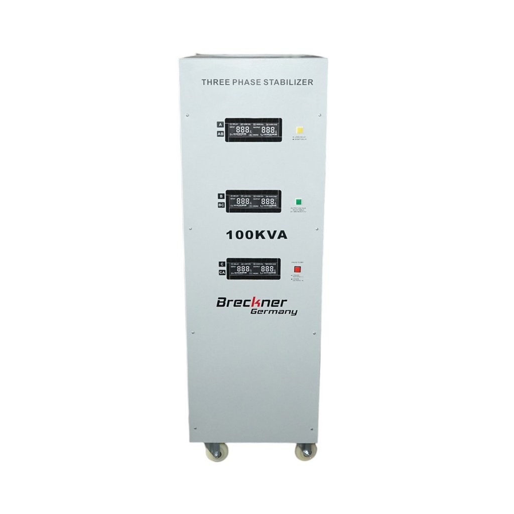 Stabilizator automat de tensiune 100KVA trifazat cu servomotor, bypass, afisaj LCD