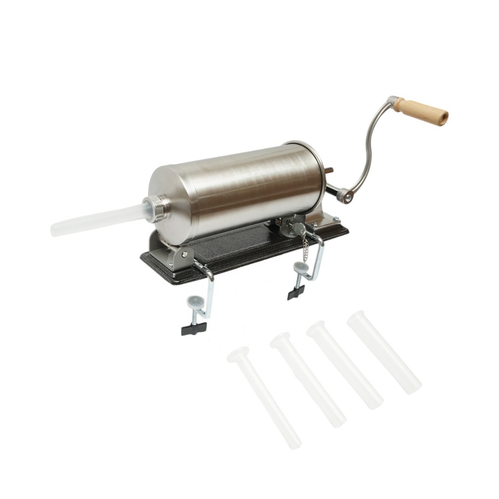 Masina de umplut carnati orizontala inox 3kg, 4 palnii 15, 19, 22, 25mm incluse