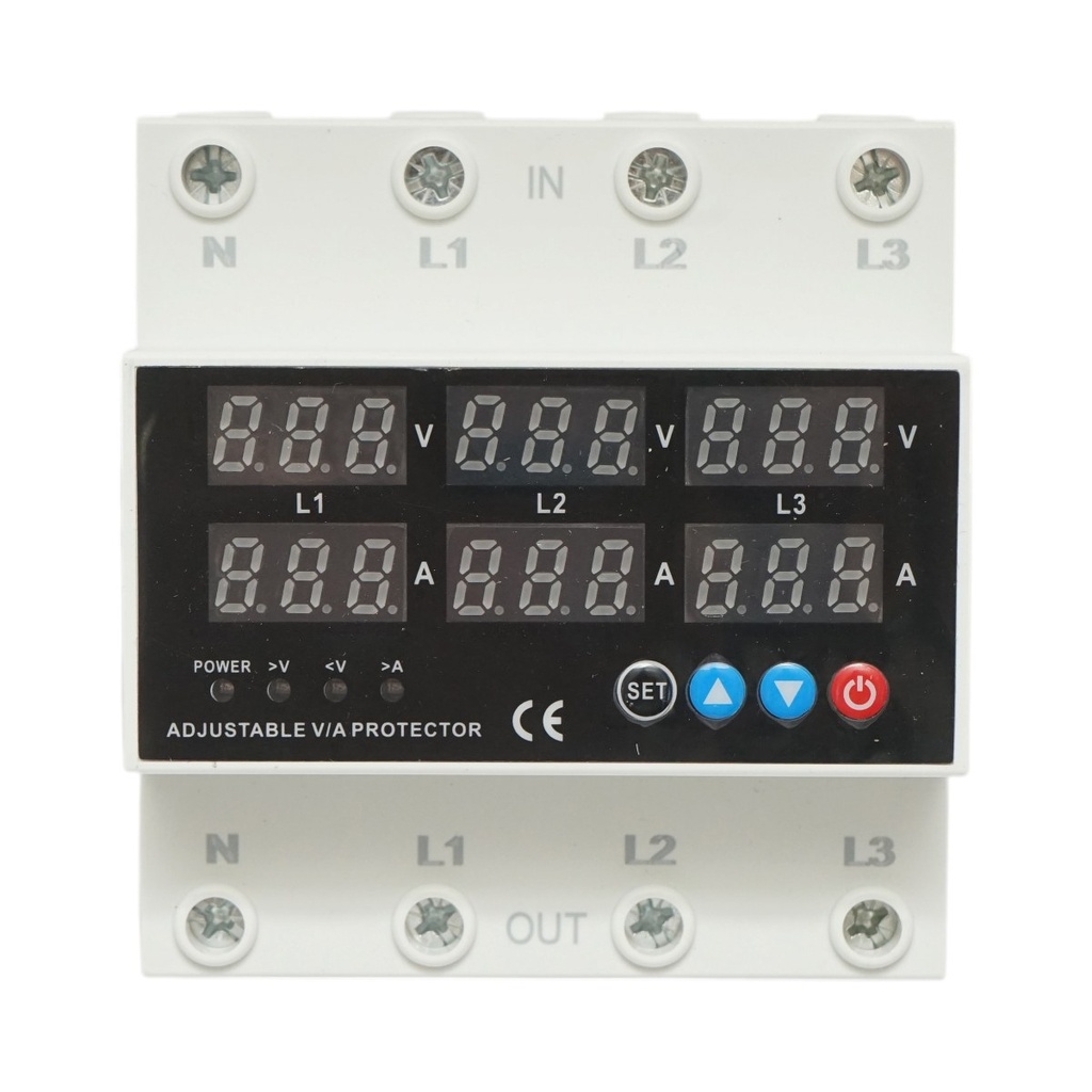Releu digital trifazic 4P 63A 230V pentru monitorizare si protectie subtensiune, supratensiune Longroad