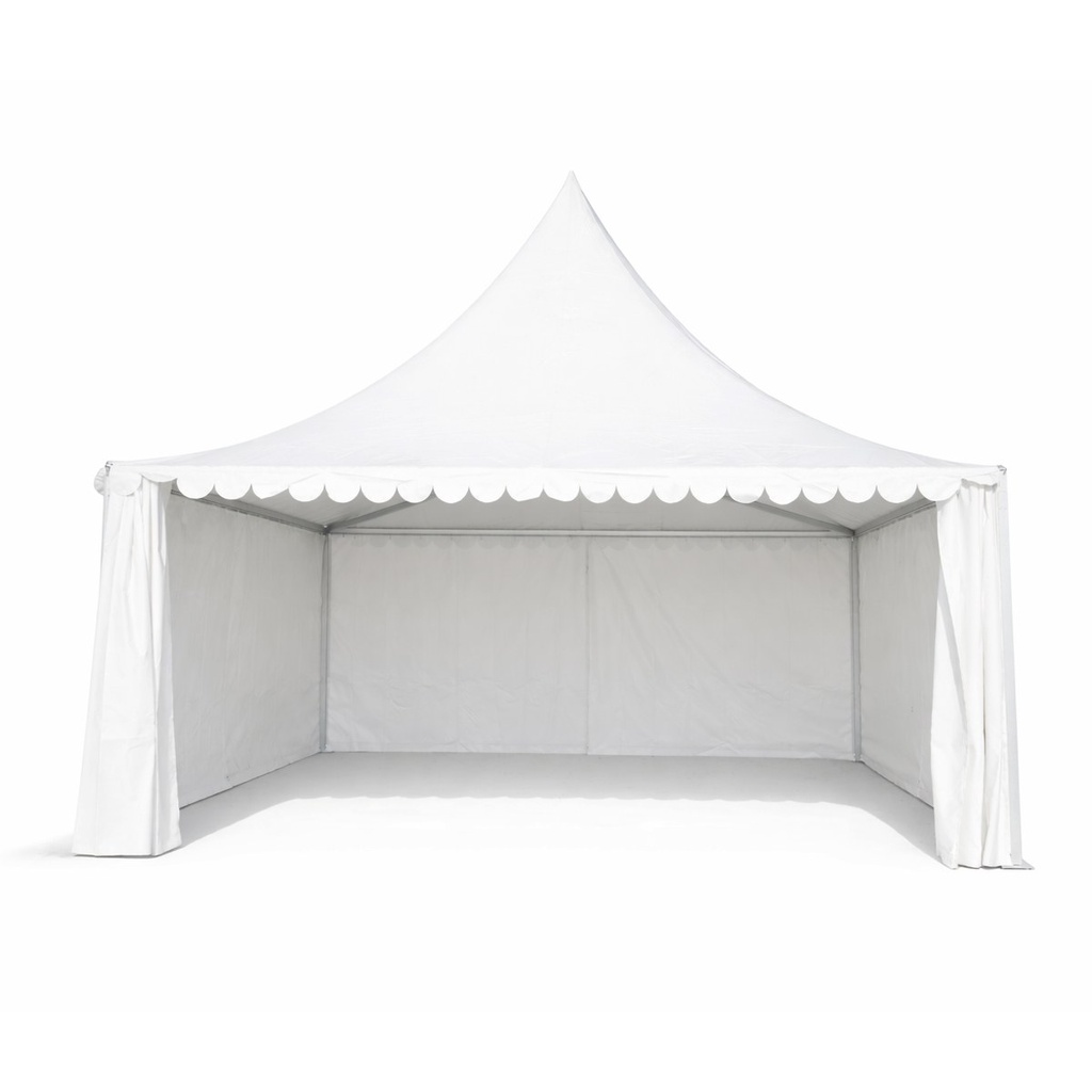 Cort evenimente pavilion tip pagoda 6x6m, alb impermeabil UV, acoperis PVC 950g/m2, cadru aluminiu 64x64x3mm