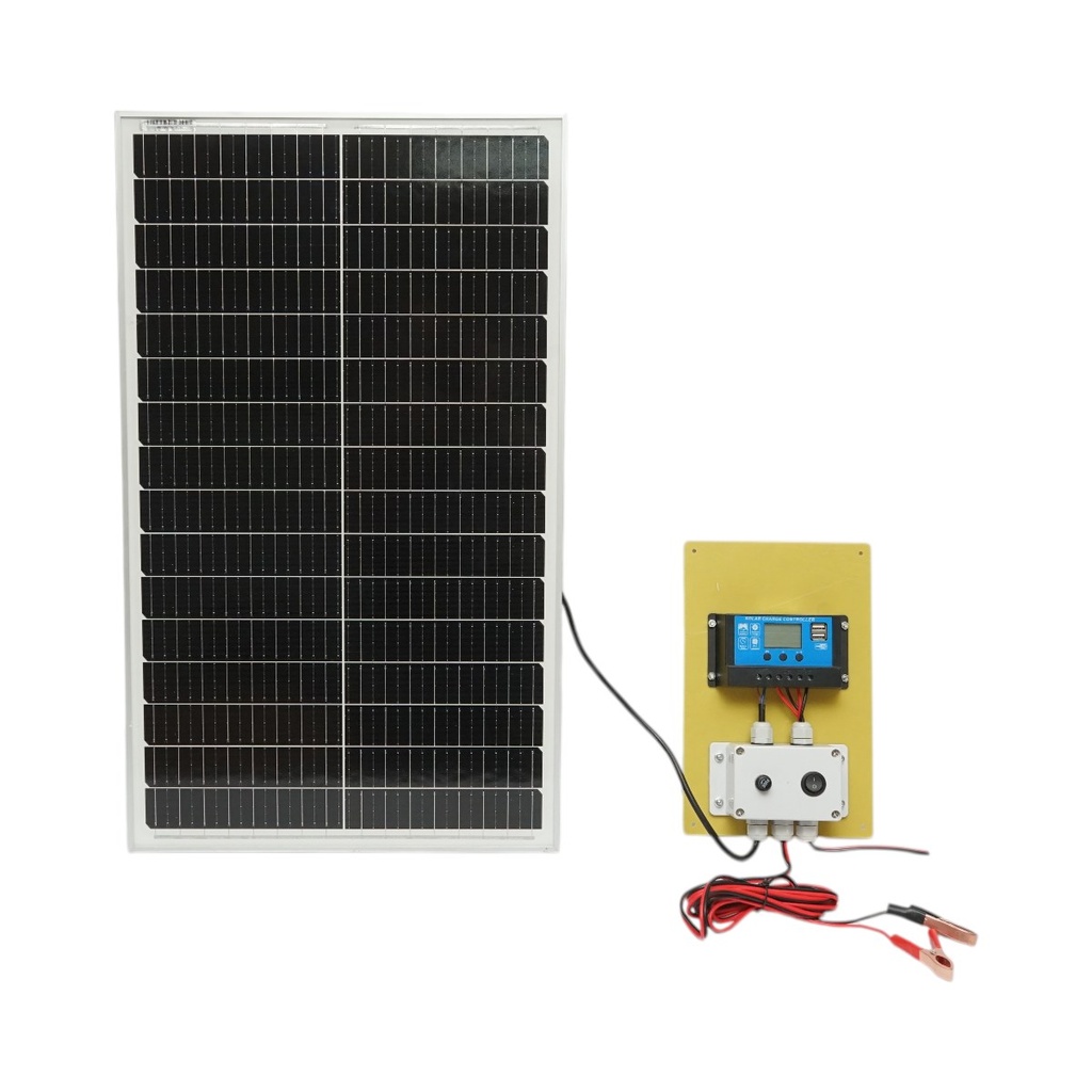 Set panou solar 50W fotovoltaic monocristalin 670x400x25mm cu regulator 10A 12/24V, 2xUSB, cablu baterie 2m