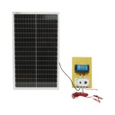 Set panou solar 50W fotovoltaic monocristalin 670x400x25mm cu regulator 10A 12/24V, 2xUSB, cablu baterie 2m