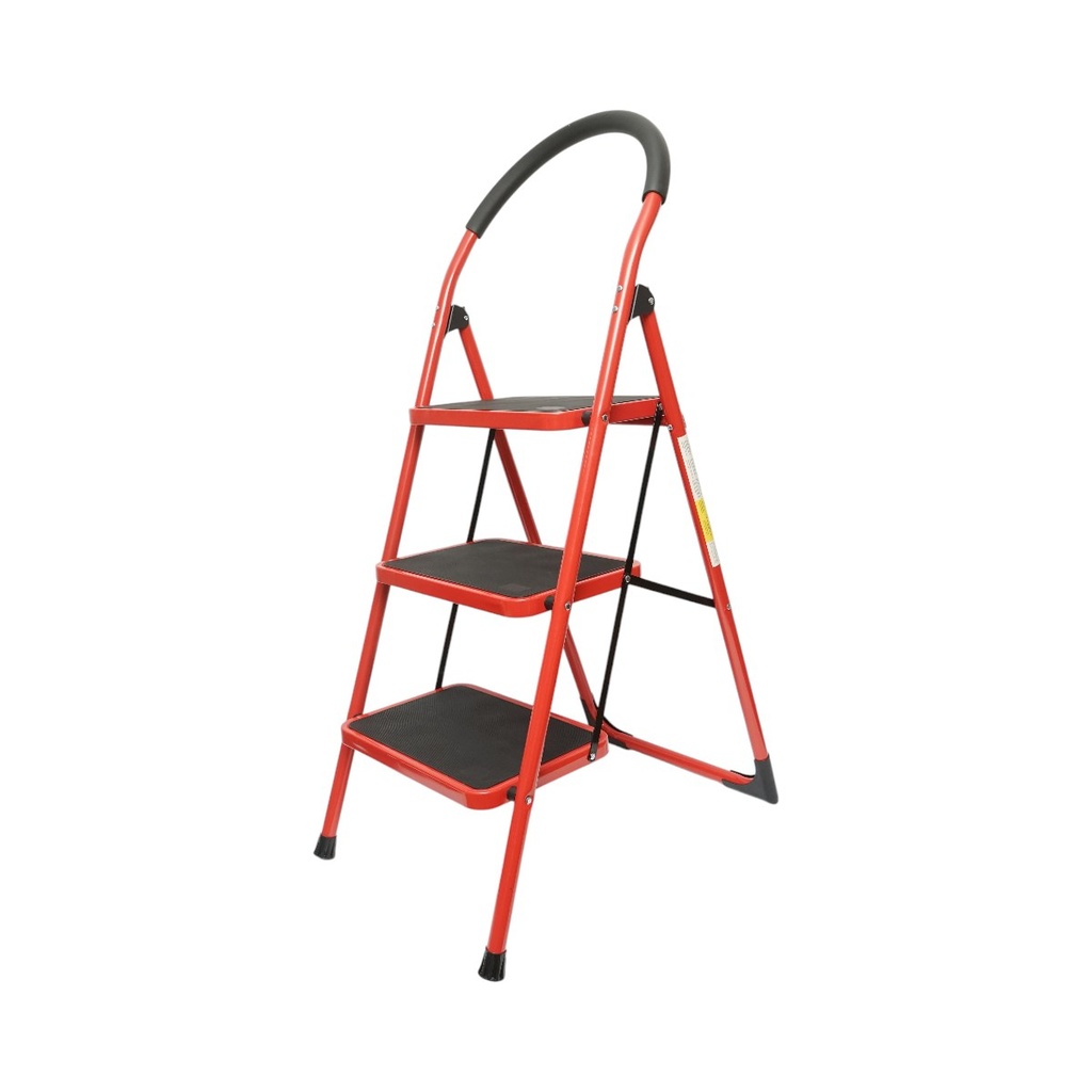 Scara pliabila otel 3 trepte antiderapante, inaltime 117cm, sarcina maxima 150kg rosie