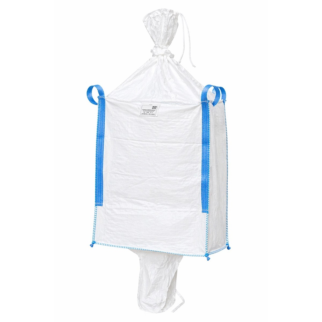 Sac big bag 95x95x160cm alb, capacitate 1000kg, tip U-Panel nelaminat, fusta incarcare, tub descarcare