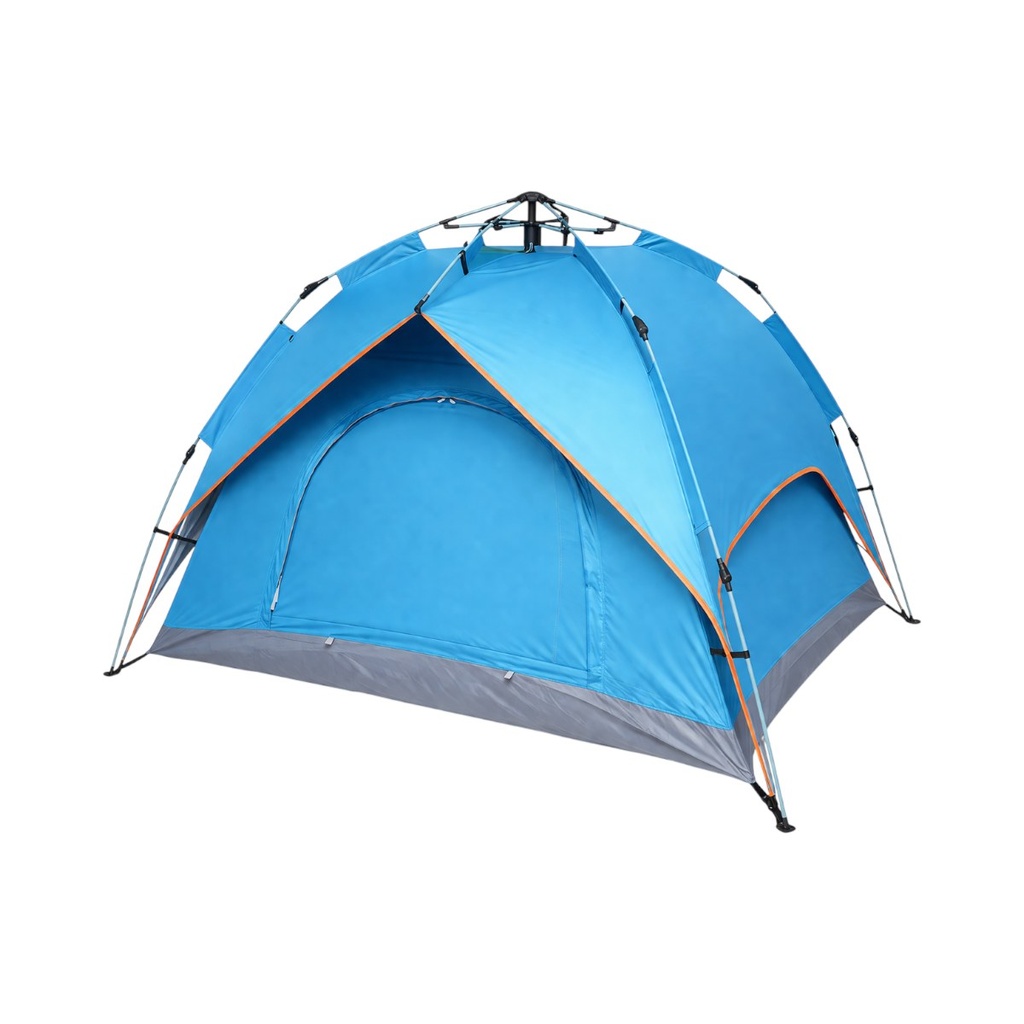 Cort camping 2 persoane albastru pliabil automat pop-up 2 intrari, impermeabil cu protectie UV si plasa anti-insecte 200x200x145cm