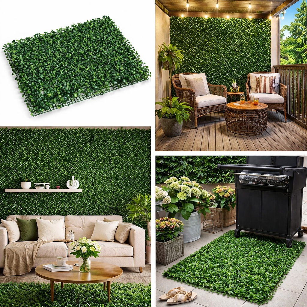Panou gard viu artificial verde decorativ cu frunze mici 40x60x3cm