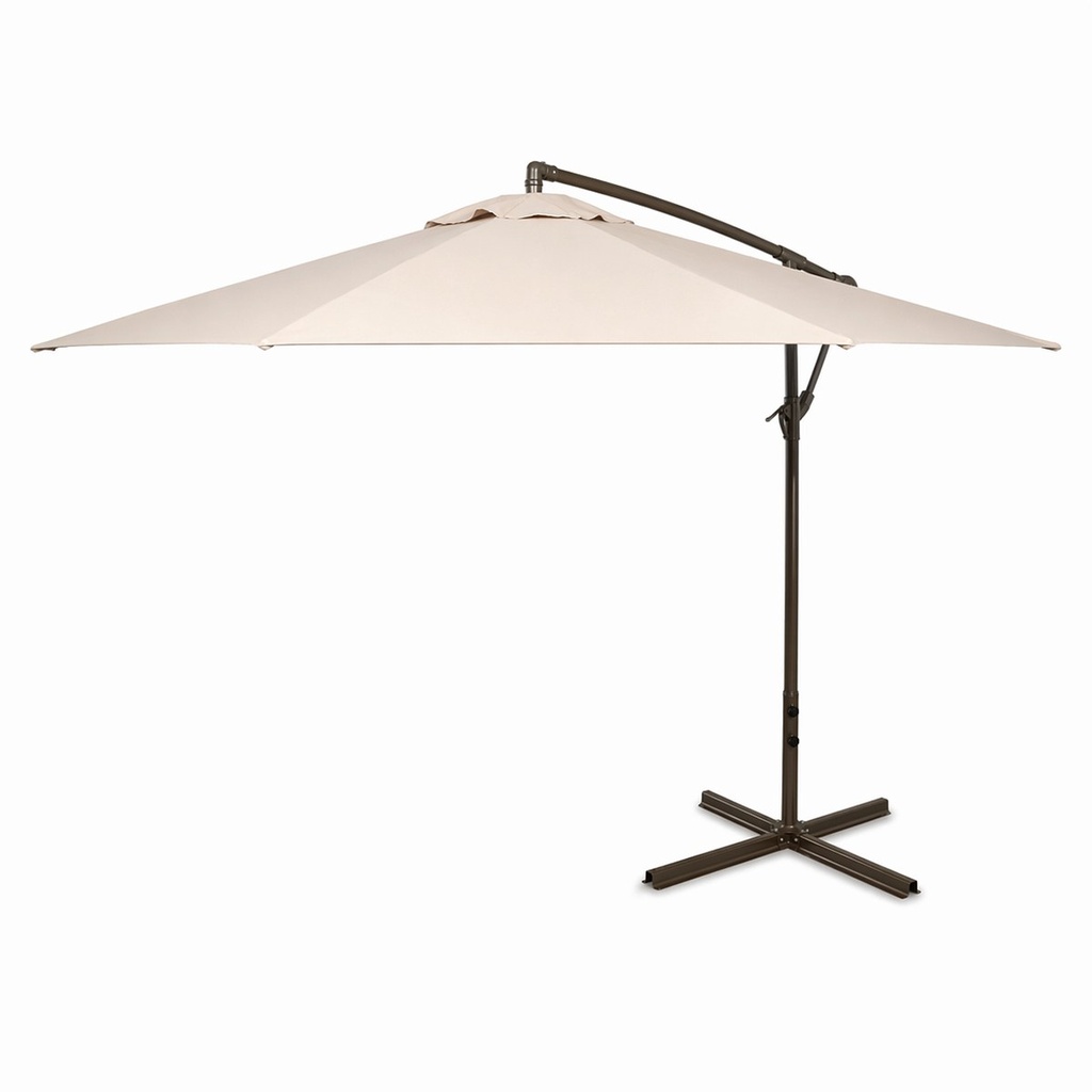 Umbrela de gradina rotunda crem 3m, brat lateral reglabil cu manivela, structura metalica