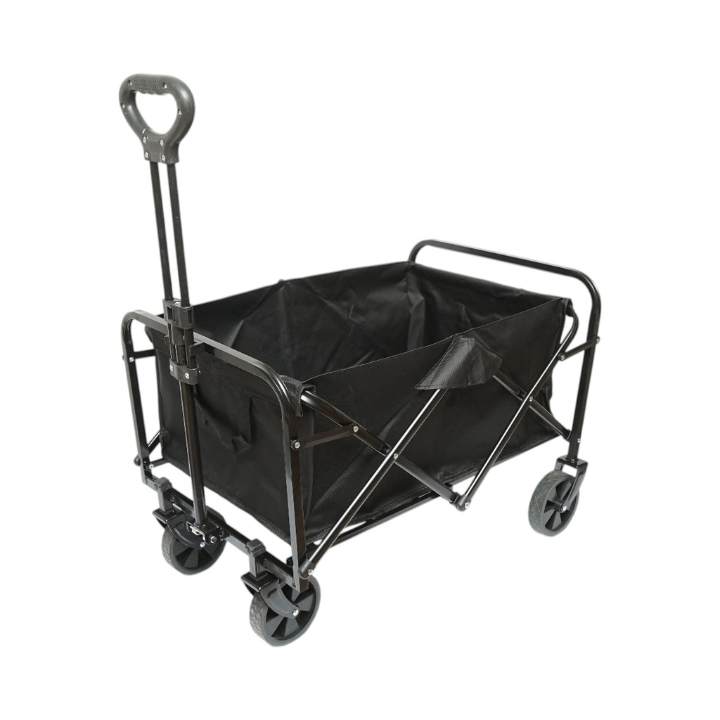 Carucior transport pliabil de gradina si camping cu roti, maner extensibil, cadru metalic, material textil 70x48x47cm