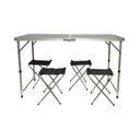 Set masa pliabila camping cu 4 scaune din aluminiu, portabila tip valiza, reglabila pe inaltime 120x60cm