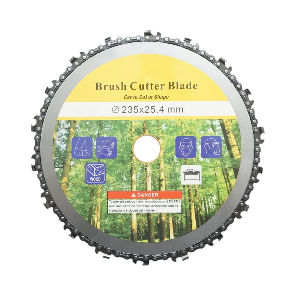 Disc motocoasa cu lant de drujba 235x25.4mm, 18 dinti pentru arbusti, crengi, vegetatie densa