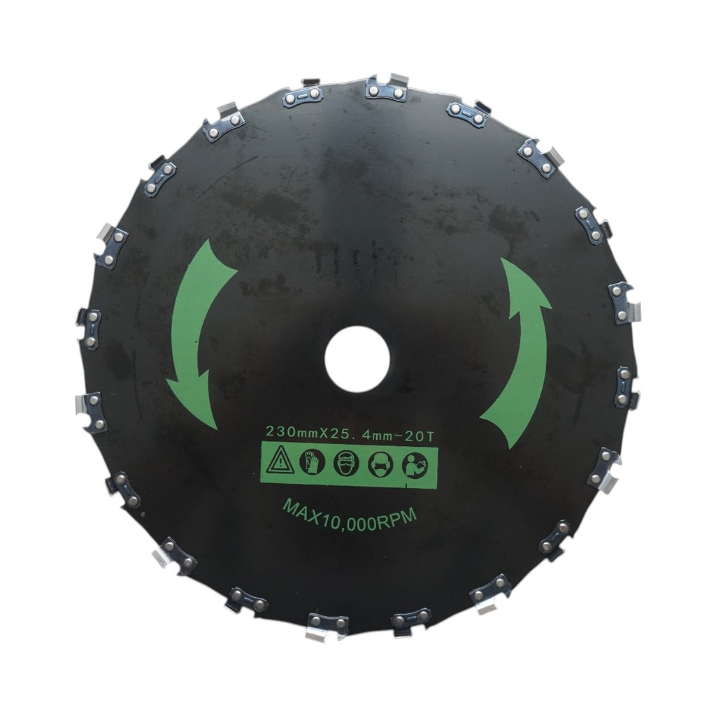 Disc motocoasa cu lant de drujba 230x25.4mm, 20 dinti pentru arbusti, crengi, vegetatie densa