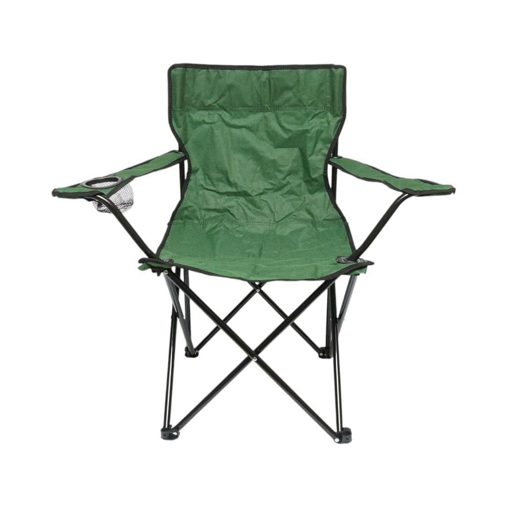 Scaun camping pliabil verde cu suport pahar, husa transport, structura metalica 50x80x80cm