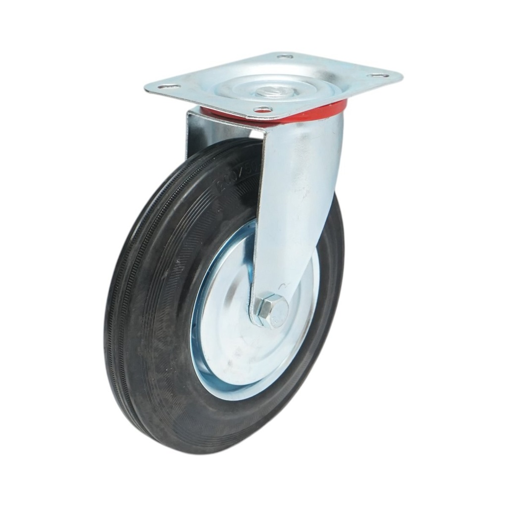 Roata pivotanta industriala 200x44mm fara frana, cauciuc plin negru, placa otel 135x105mm 140kg