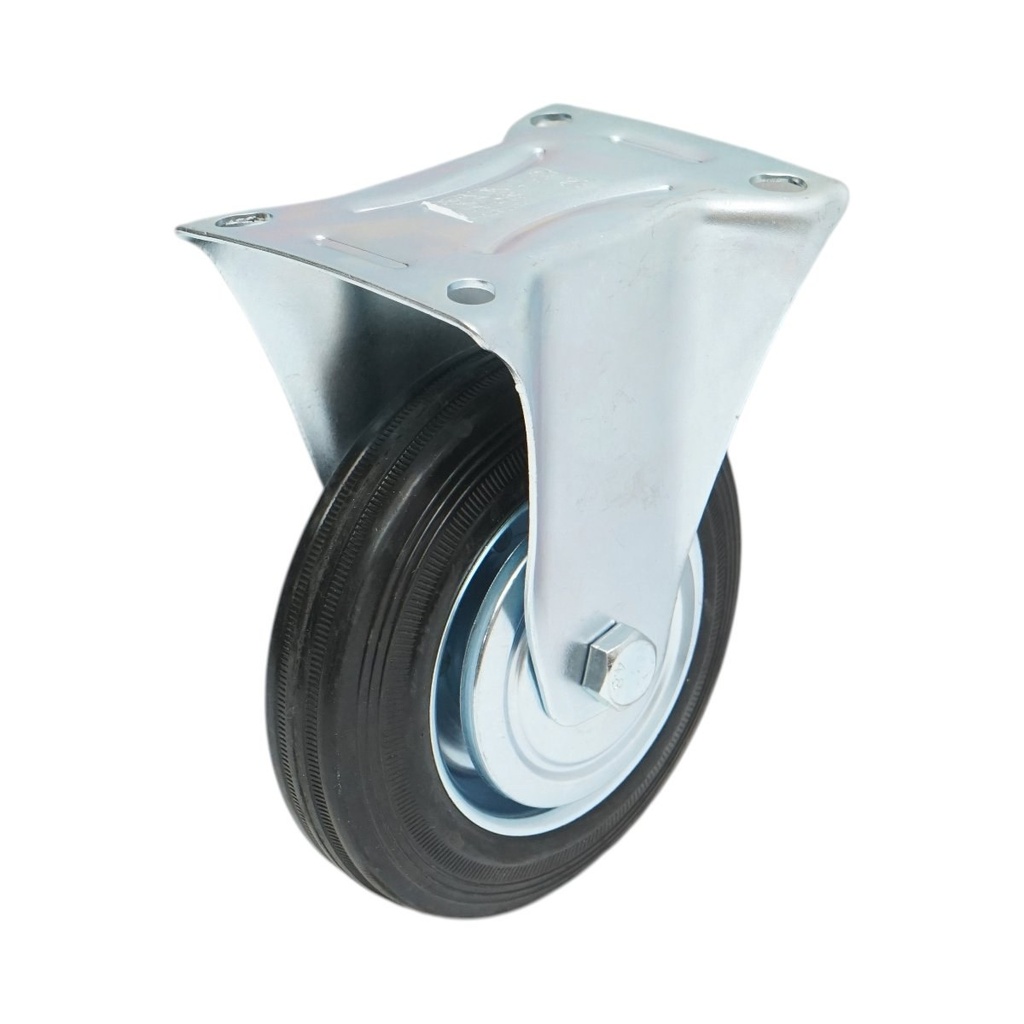 Roata fixa industriala 150x38mm fara frana, cauciuc plin negru, placa otel 135x105mm 120kg