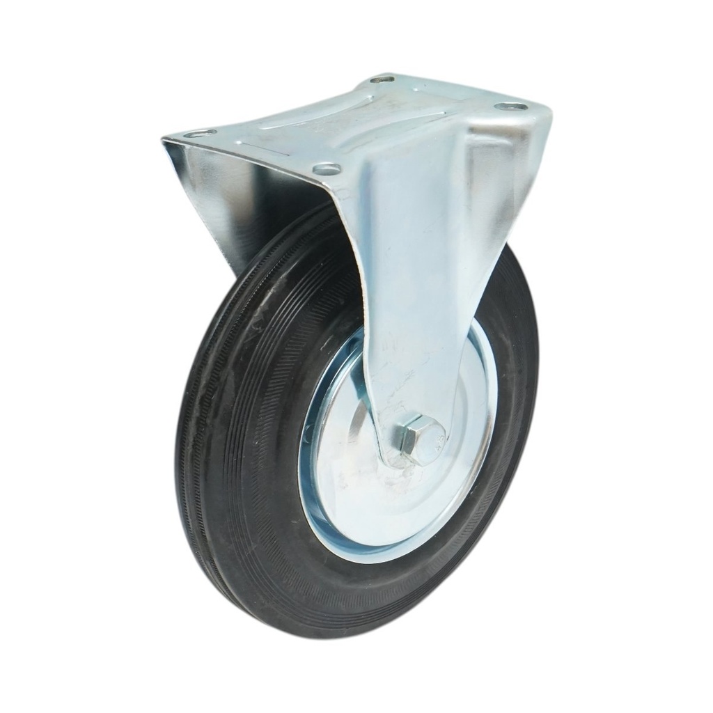 Roata fixa industriala 200x44mm fara frana, cauciuc plin negru, placa otel 135x105mm 140kg