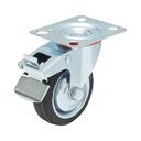 Roata pivotanta industriala 75x22mm cu frana, cauciuc plin negru, placa otel 80x66mm 35kg
