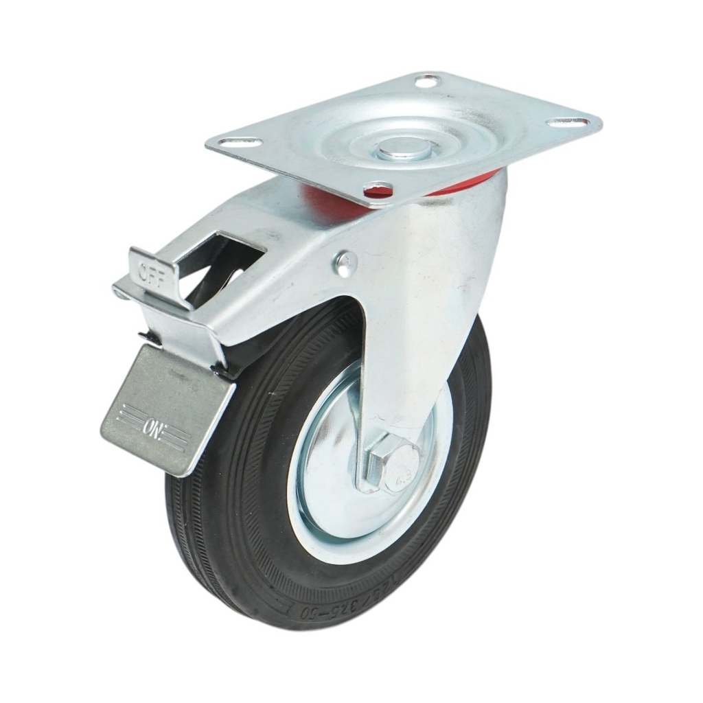 Roata pivotanta industriala 125x33mm cu frana, cauciuc plin negru, placa otel 100x80mm 95kg