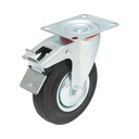 Roata pivotanta industriala 125x33mm cu frana, cauciuc plin negru, placa otel 100x80mm 95kg