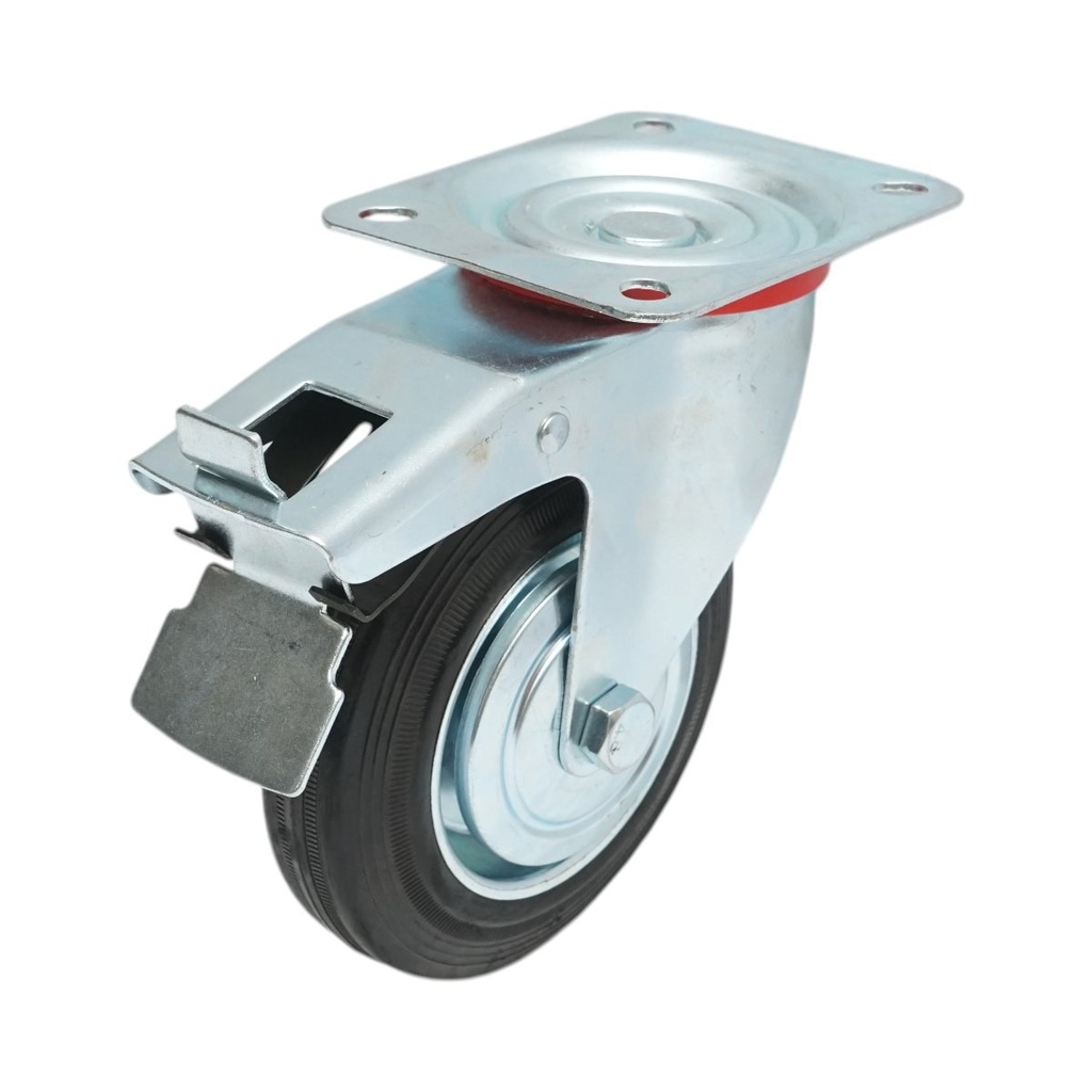 Roata pivotanta industriala 150x38mm cu frana, cauciuc plin negru, placa otel 135x105mm 120kg