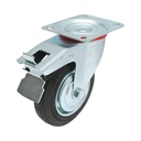 Roata pivotanta industriala 150x38mm cu frana, cauciuc plin negru, placa otel 135x105mm 120kg