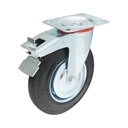 Roata pivotanta industriala 200x44mm cu frana, cauciuc plin negru, placa otel 135x105mm 140kg