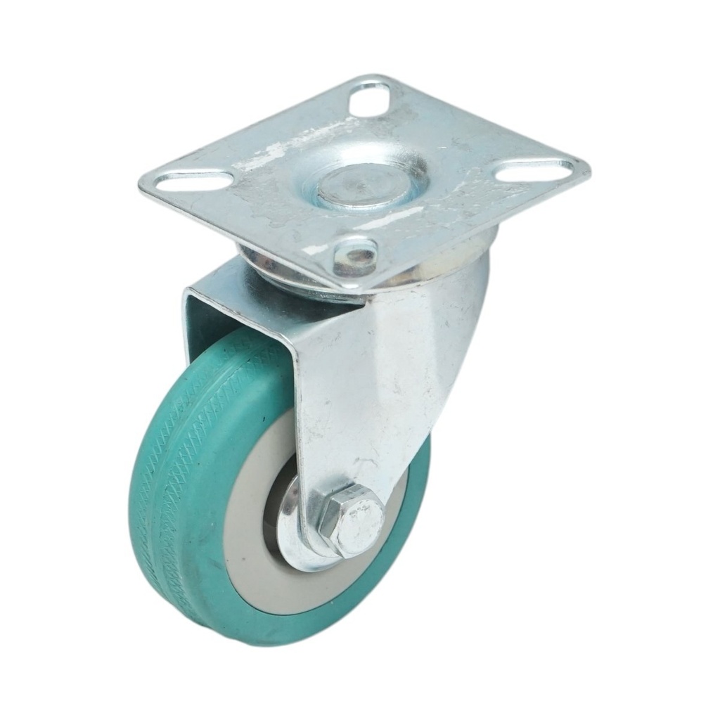 Roata pivotanta 50x16mm fara frana, cauciuc plin albastru, placa otel 50x50mm 27kg