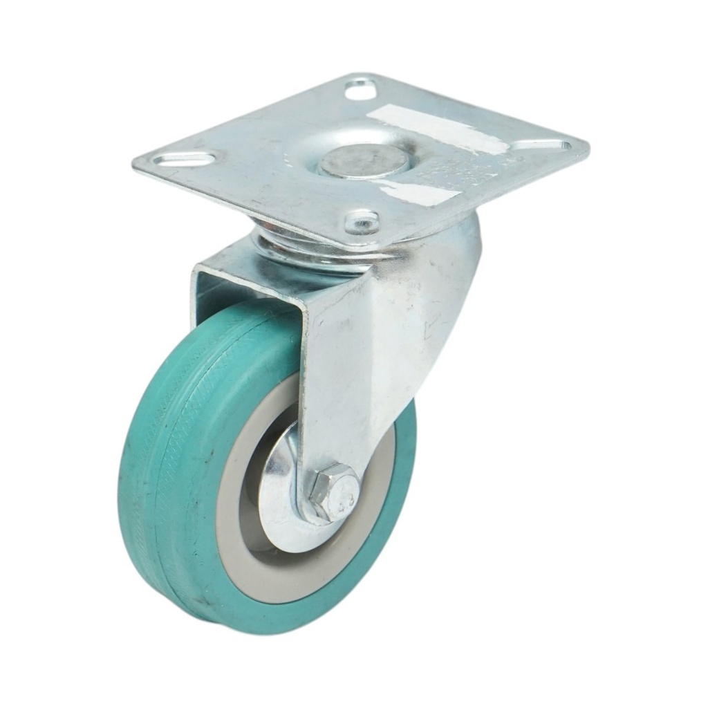 Roata pivotanta 65x19mm fara frana, cauciuc plin albastru, placa otel 65x65mm 35kg