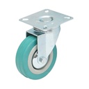 Roata pivotanta 75x21mm fara frana, cauciuc plin albastru, placa otel 65x65mm 45kg