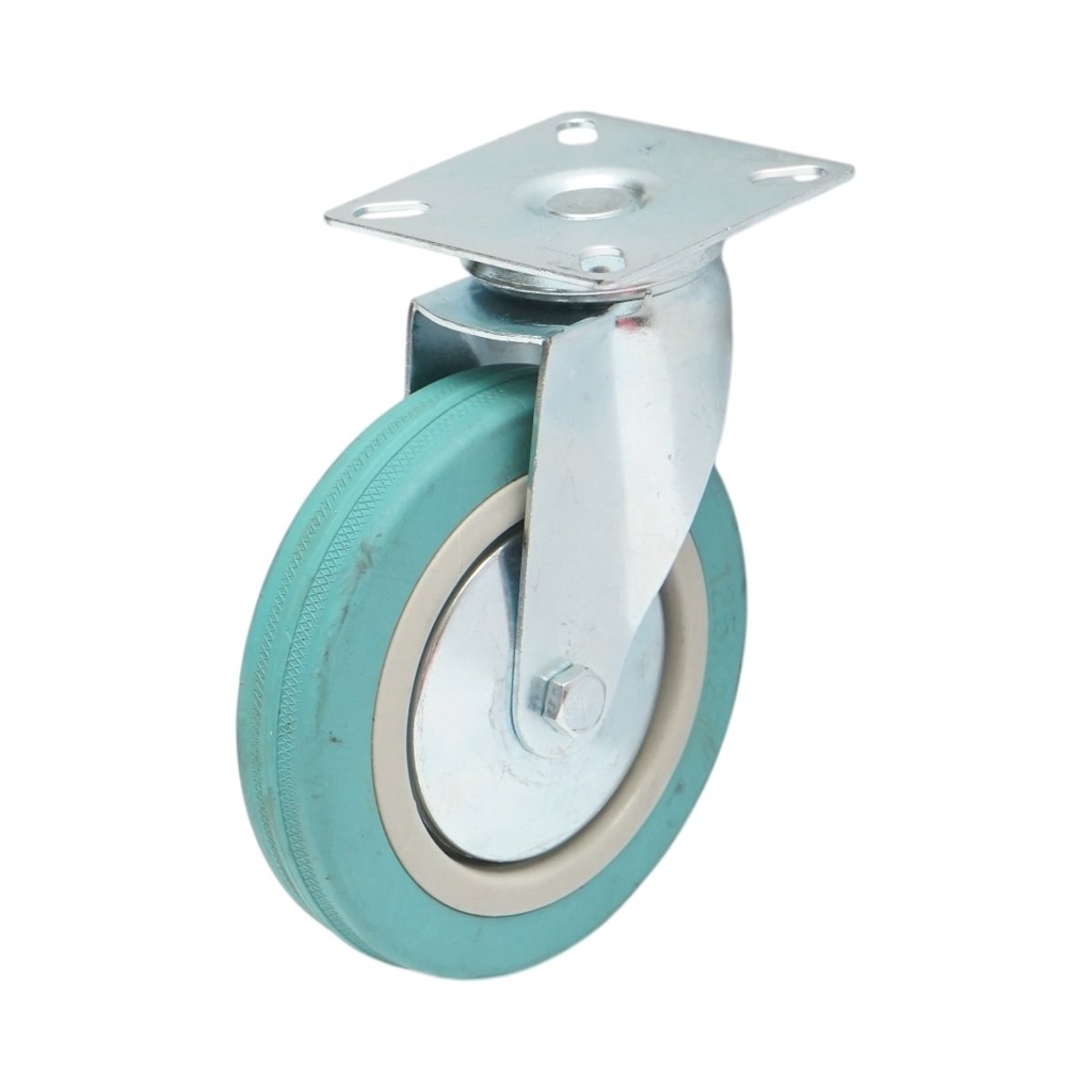 Roata pivotanta 125x27mm fara frana, cauciuc plin albastru, placa otel 75x75mm 60kg