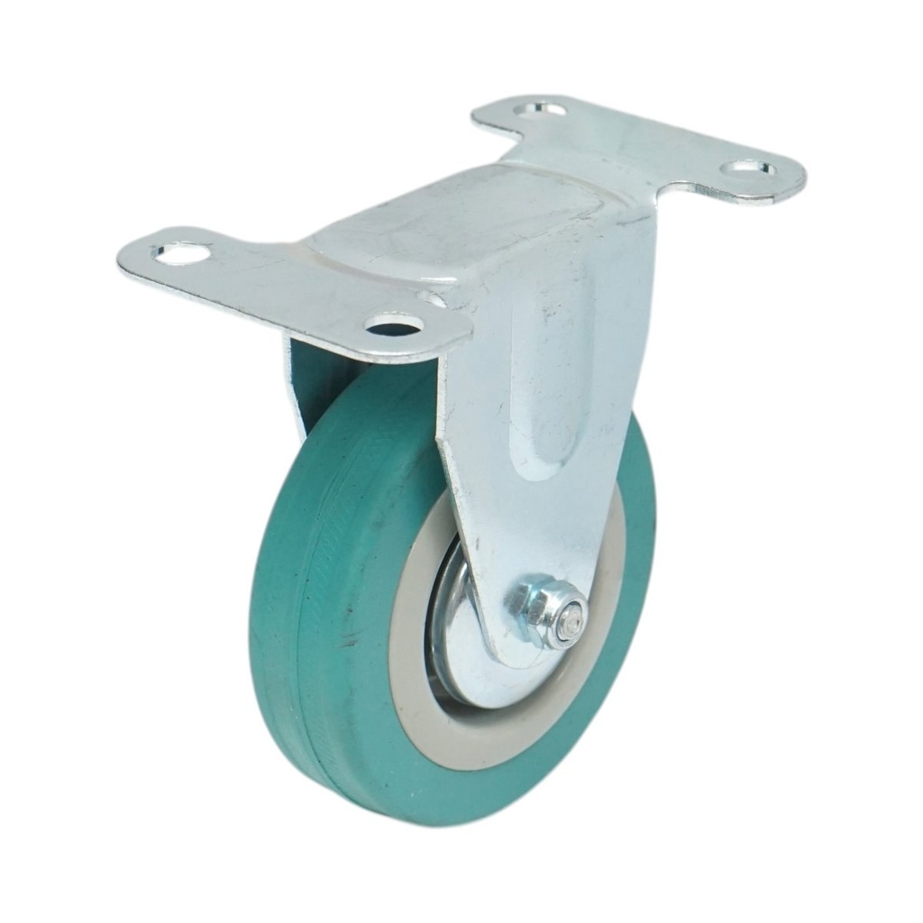 Roata fixa 75x21mm fara frana, cauciuc plin albastru, placa otel 100x59mm 45kg
