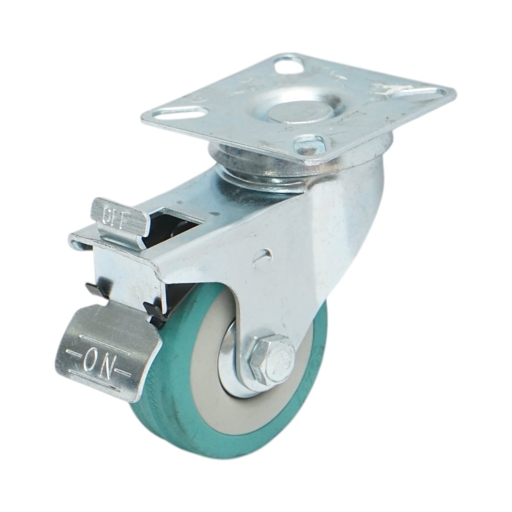 Roata pivotanta 50x16mm cu frana, cauciuc plin albastru, placa otel 50x50mm 27kg