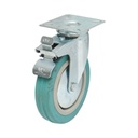 Roata pivotanta 125x27mm cu frana, cauciuc plin albastru, placa otel 75x75mm 60kg