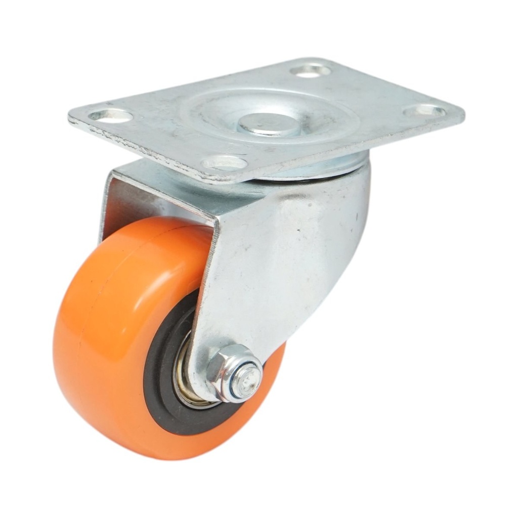 Roata pivotanta 64x31mm fara frana, PVC portocaliu, placa otel 94x63mm 60kg