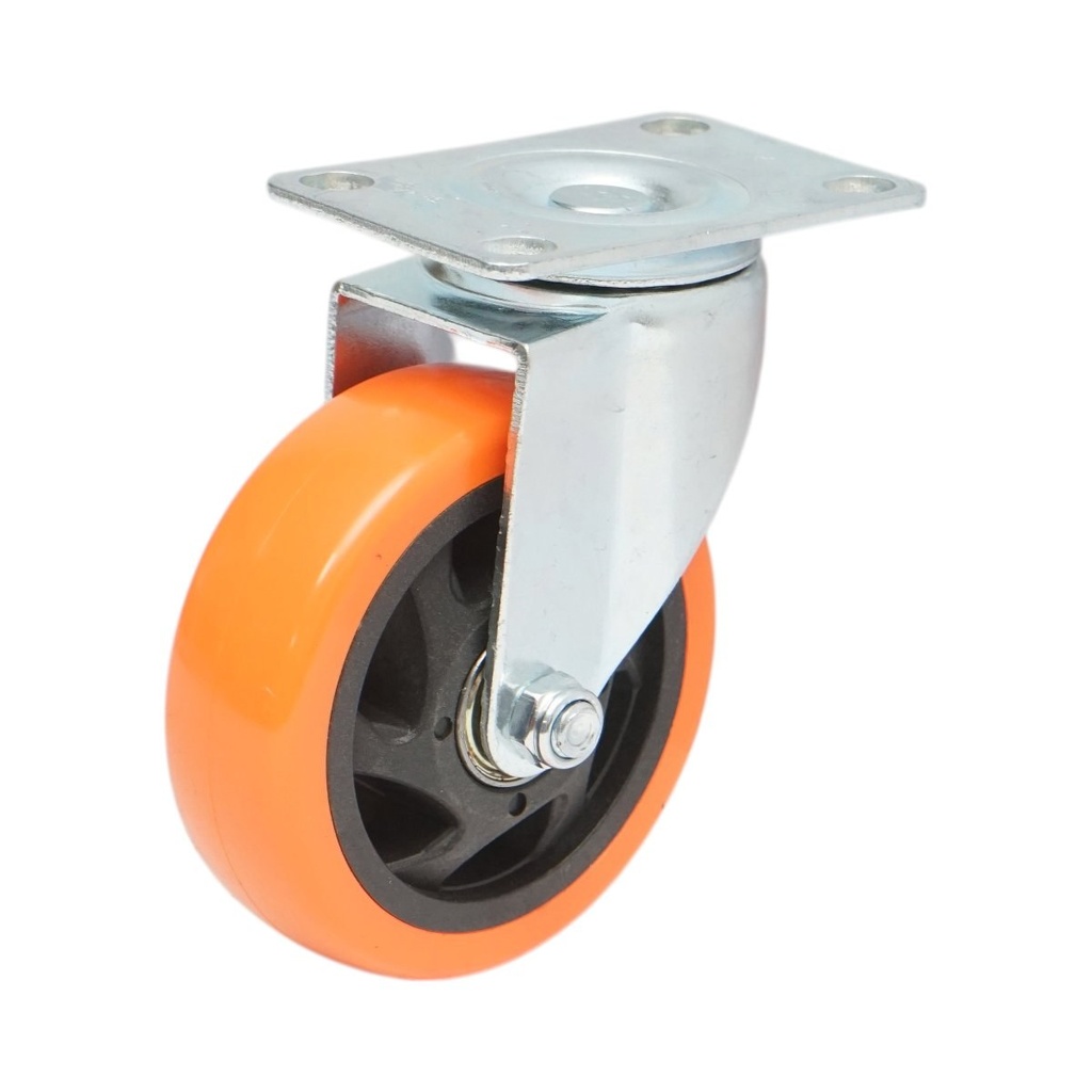 Roata pivotanta 100x31mm fara frana, PVC portocaliu, placa otel 94x63mm 90kg