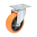 Roata pivotanta 100x31mm fara frana, PVC portocaliu, placa otel 94x63mm 90kg
