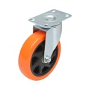 Roata pivotanta 125x31mm fara frana, PVC portocaliu, placa otel 94x63mm 100kg