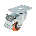 Roata pivotanta 64x31mm cu frana, PVC portocaliu, placa otel 94x63mm 60kg