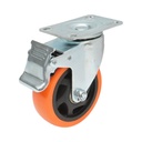 Roata pivotanta 100x31mm cu frana, PVC portocaliu, placa otel 94x63mm 90kg
