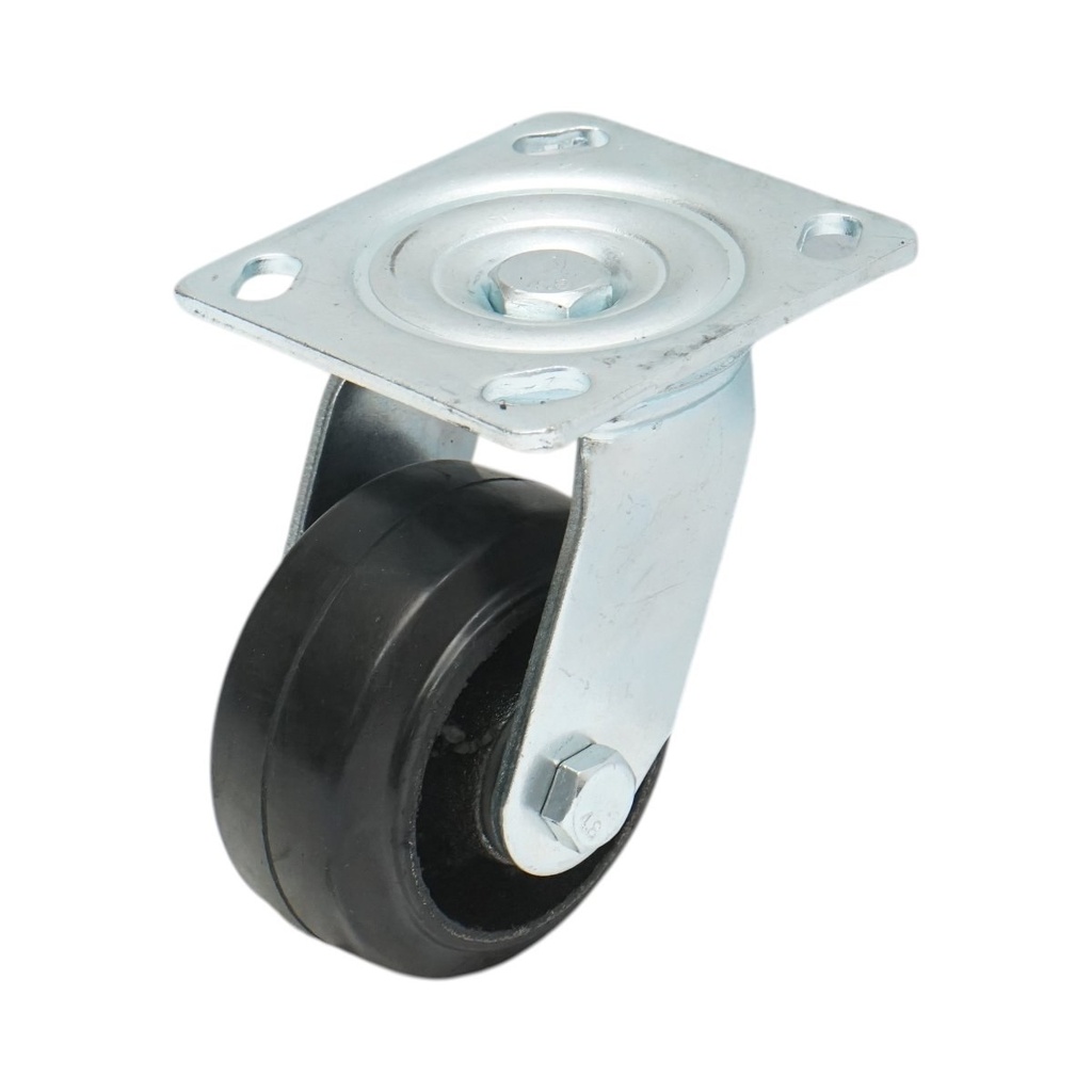 Roata pivotanta industriala 100x50mm fara frana, cauciuc plin negru, placa otel 115x100mm 100kg