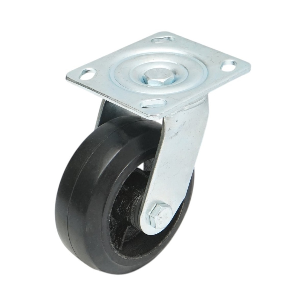 Roata pivotanta industriala 125x50mm fara frana, cauciuc plin negru, placa otel 115x100mm 130kg