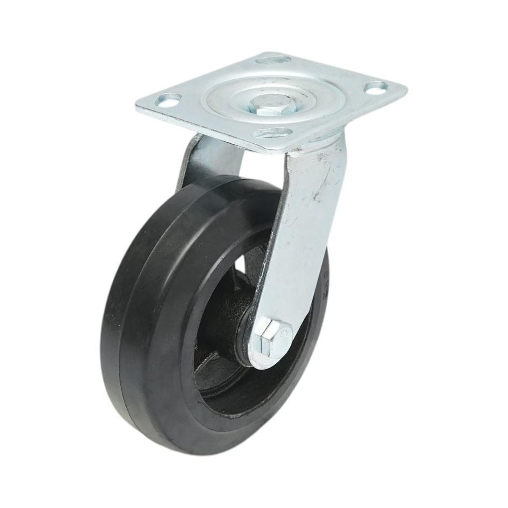 Roata pivotanta industriala 150x50mm fara frana, cauciuc plin negru, placa otel 115x100mm 200kg