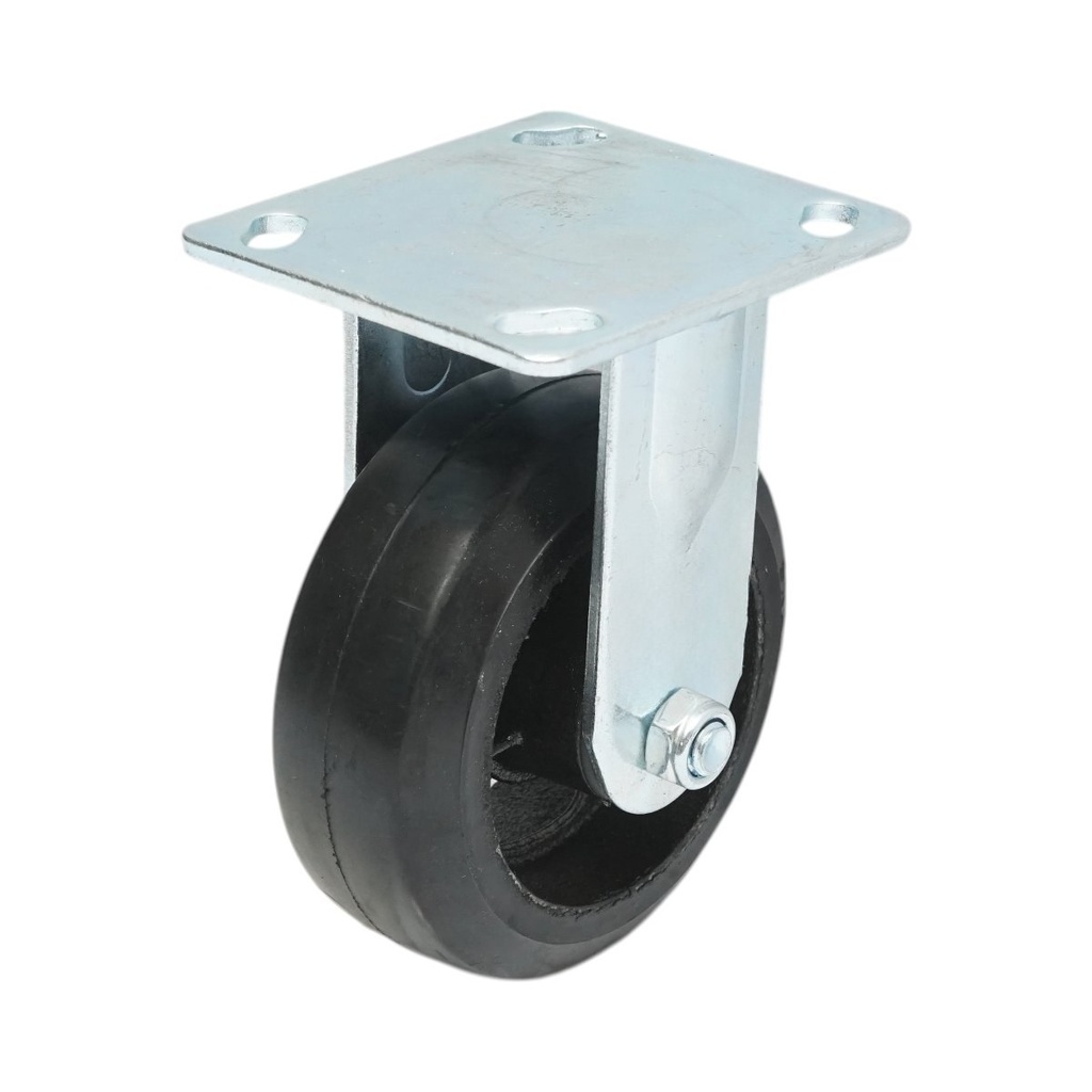 Roata fixa industriala 125x50mm fara frana, cauciuc plin negru, placa otel 115x100mm 130kg