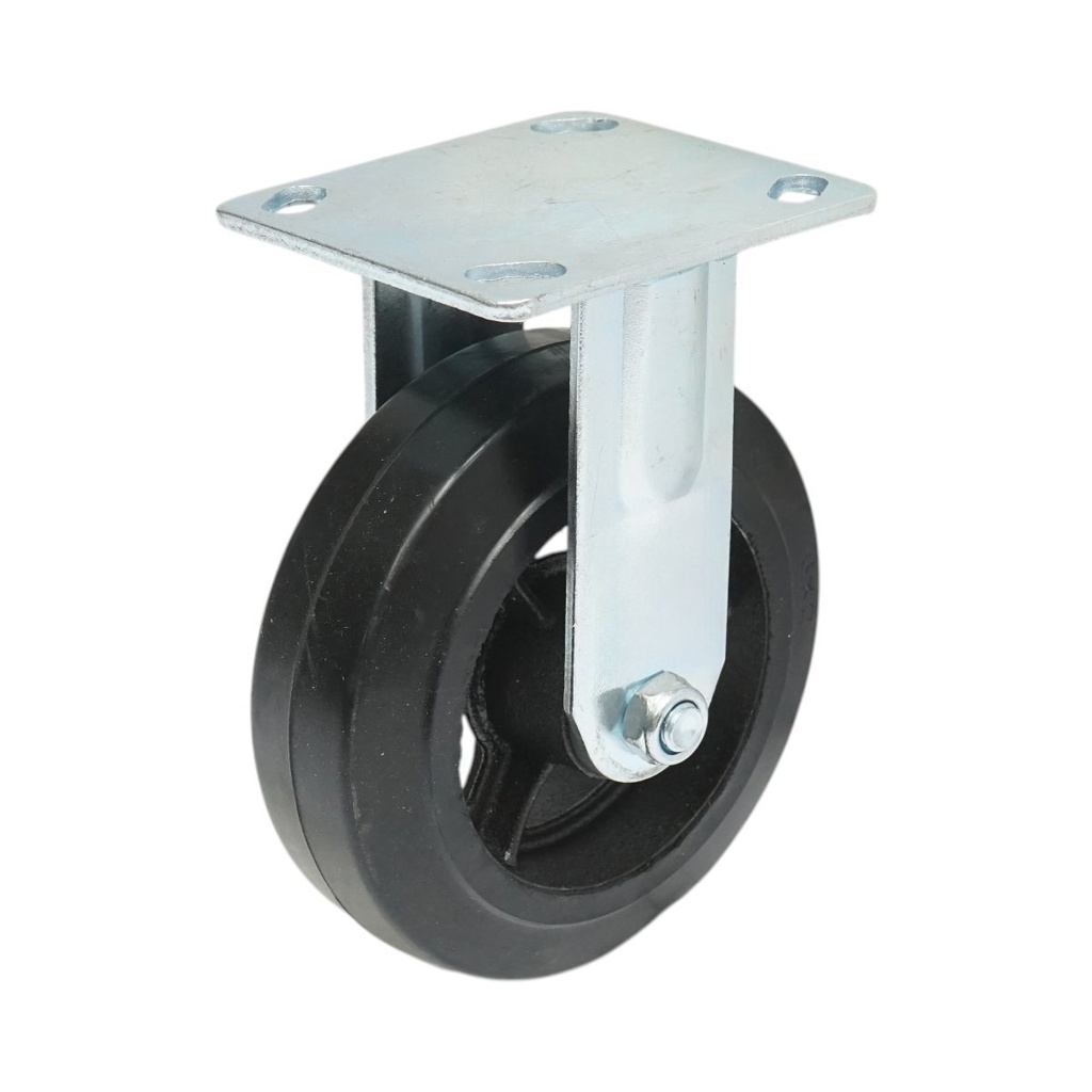 Roata fixa industriala 200x50mm fara frana, cauciuc plin negru, placa otel 115x100mm 220kg