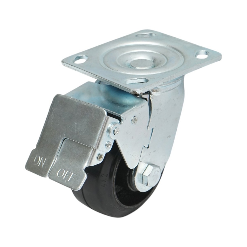 Roata pivotanta industriala 100x50mm cu frana, cauciuc plin negru, placa otel 115x100mm 100kg