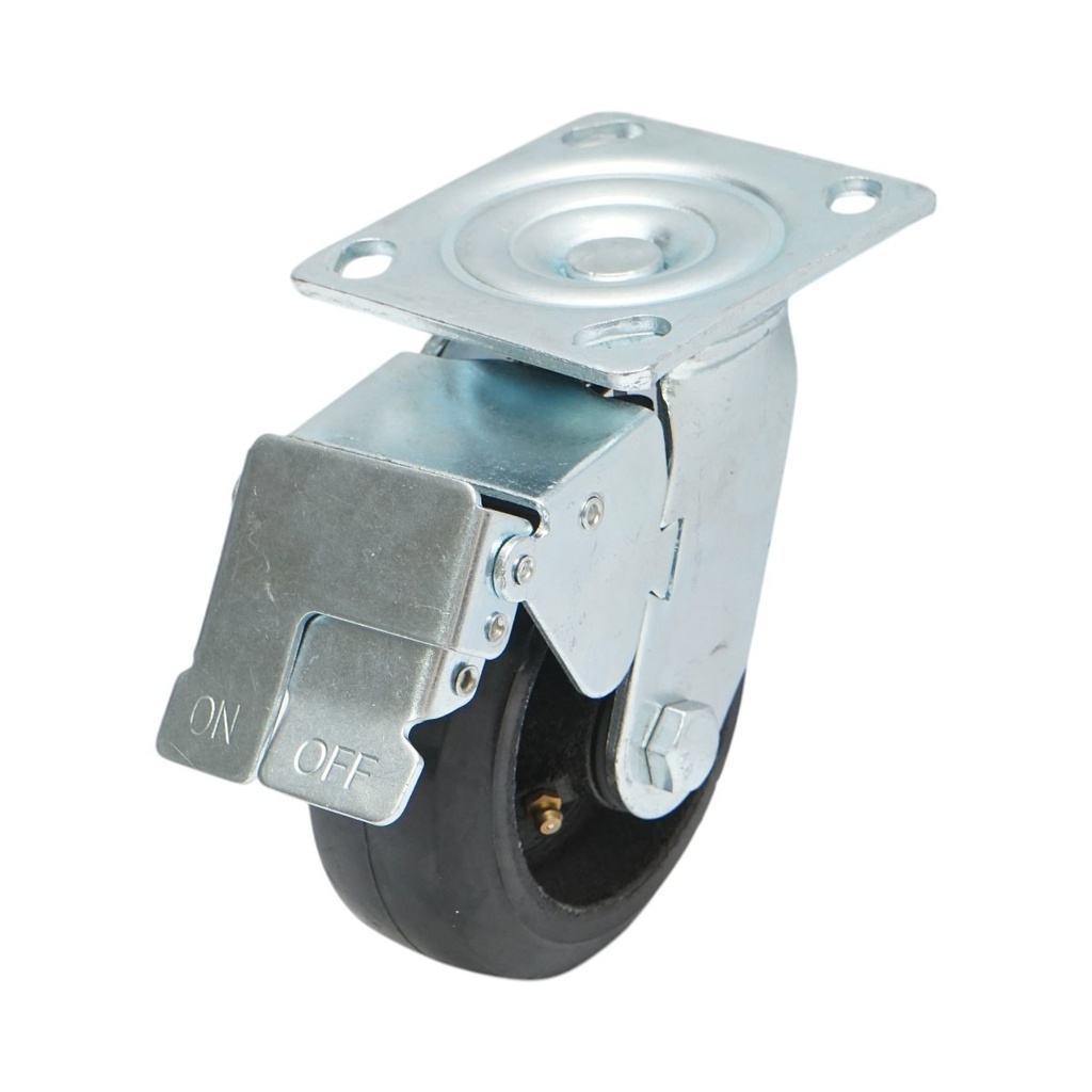 Roata pivotanta industriala 125x50mm cu frana, cauciuc plin negru, placa otel 115x100mm 130kg