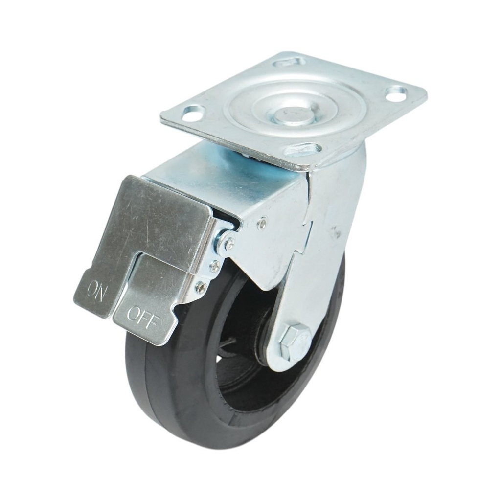 Roata pivotanta industriala 150x50mm cu frana, cauciuc plin negru, placa otel 115x100mm 200kg