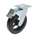 Roata pivotanta industriala 200x50mm cu frana, cauciuc plin negru, placa otel 115x100mm 220kg