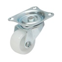Roata pivotanta 25x14mm fara frana, polipropilena alba, placa otel 39x33mm 10kg