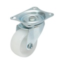 Roata pivotanta 30x14mm fara frana, polipropilena alba, placa otel 39x33mm 15kg
