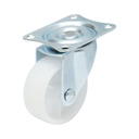 Roata pivotanta 50x22mm fara frana, polipropilena alba, placa otel 58x47mm 30kg